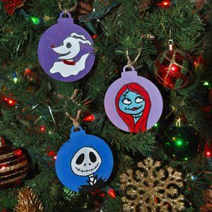 Hand-painted Wood Slice Ornaments of The Nightmare before Christmas